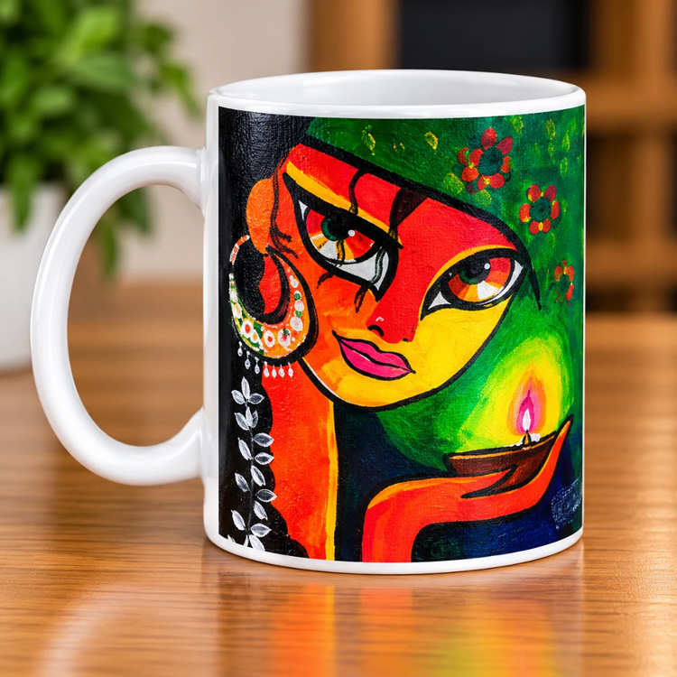 Nadeem Shaikh Foot Artist – Colourful Diya Festival Portrait Ceramic Mug