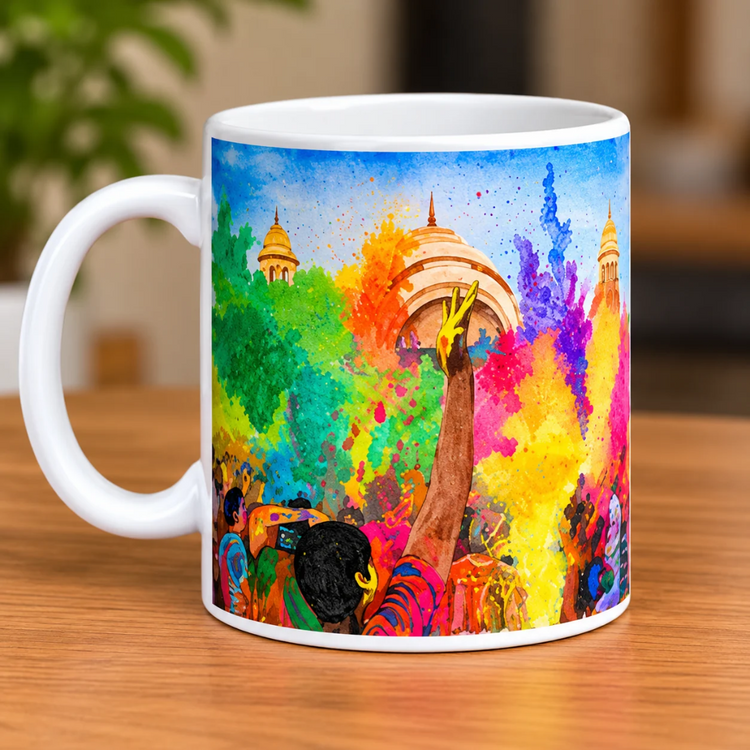 Nadeem Shaikh Foot Artist – Colourful Holi Festival Ceramic Mug