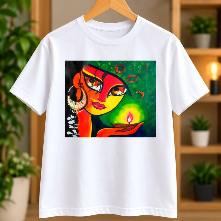 Nadeem Shaikh Foot Artist – Traditional Woman with Diya Art T-Shirt