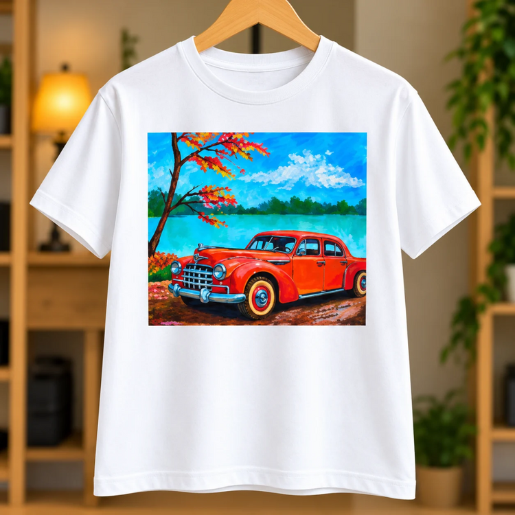 Nadeem Shaikh Foot Artist – Vintage Red Car Art Print T-Shirt